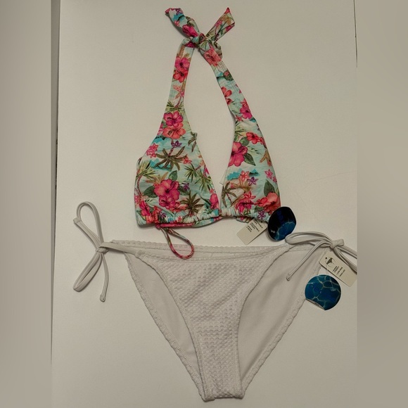 Decree Tropical Floral Bikini Top & White Bikini Bottom women’s  Small - Picture 7 of 10